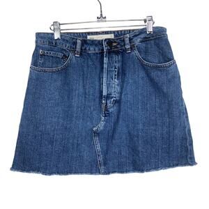 Asos Denim Jean Mini Skirt Button Fly High Rise Fray Hem Size 6